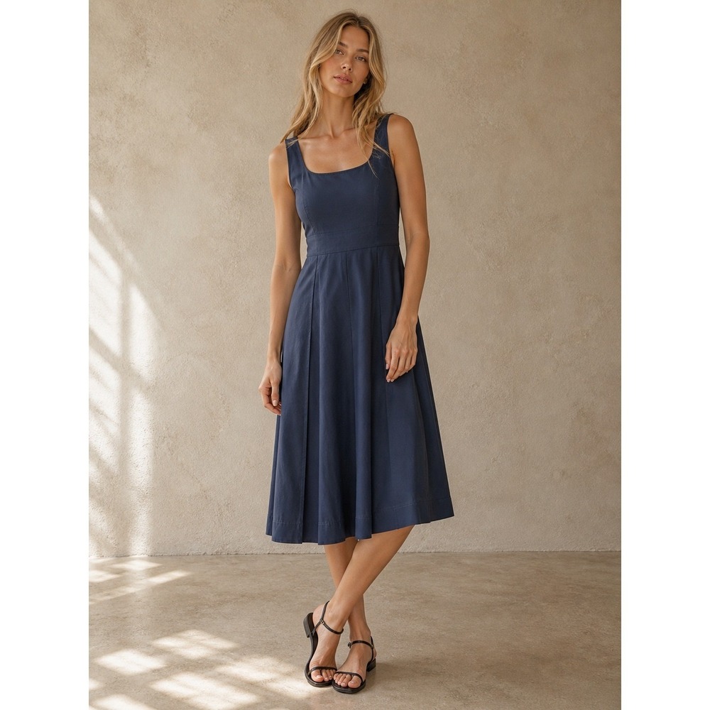 Theory Sz 2 Navy Fit and Flare Dress Wool Blend Resort Minimalist Professional